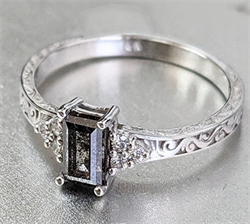 Salt and pepper Emerald diamond ring